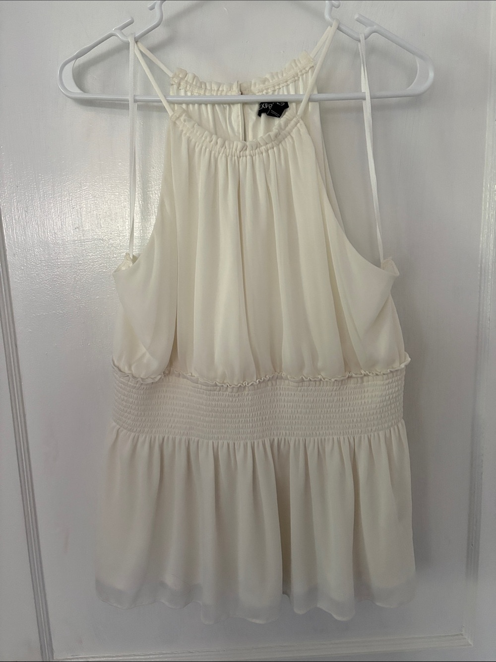 Express Cream Halter Smocked-Waist Camisole